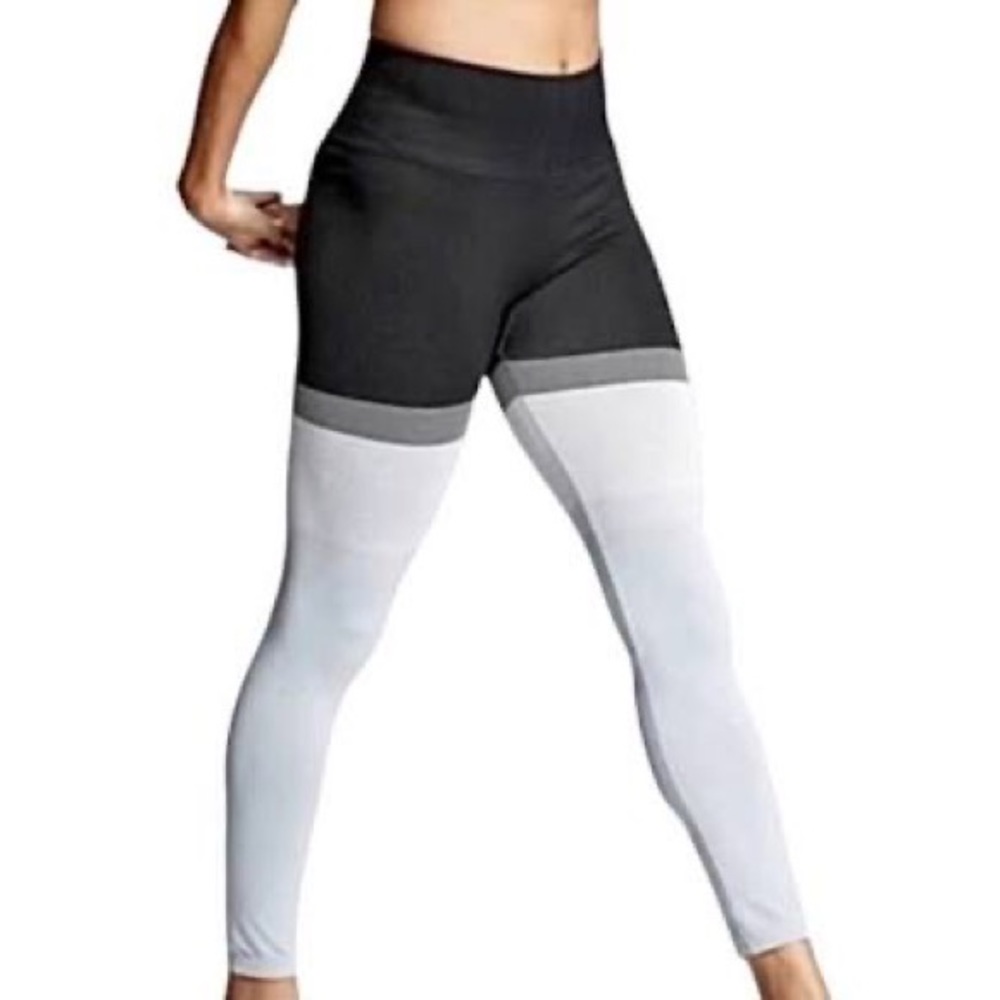 Athleta Black and Gray Colorblock Leggings